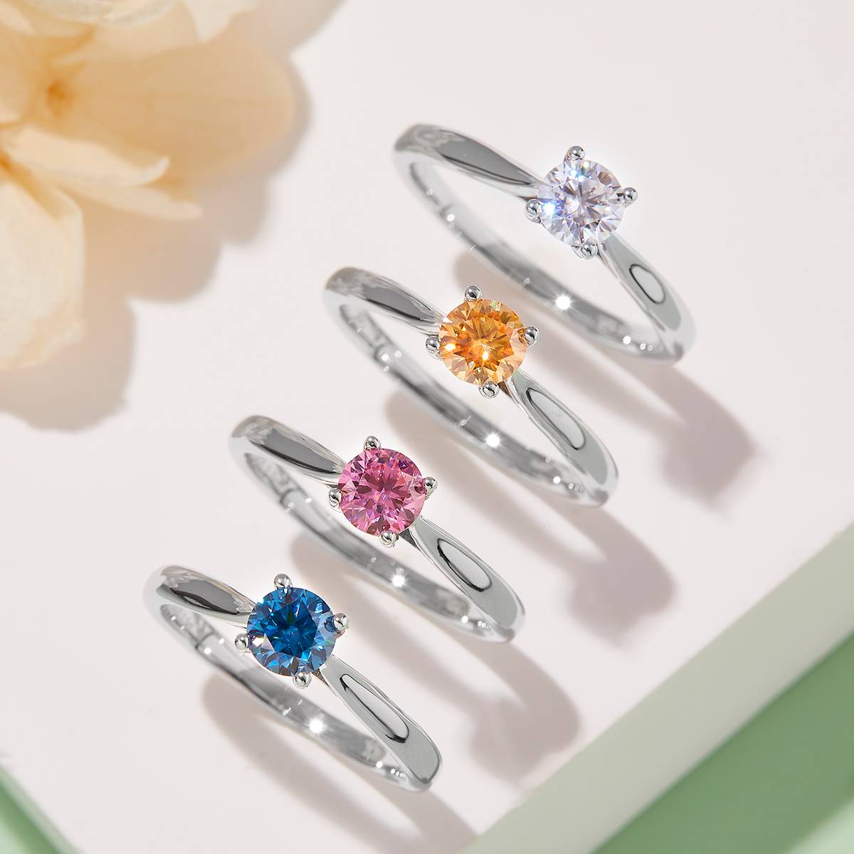 Straight arm four claw S925 silver plated platinum Moissanite women's ring 50 points D-grade
